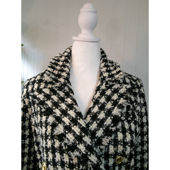 NWT House of Harlow 1960 Plaid Tweed Fringe Blazer Women’s-Large Old Money Chic - Picture 3 of 10